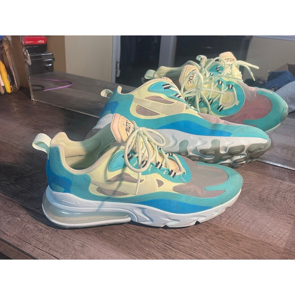 Nike Shoes - Women's Nike Air Max 270 React Teal Yellow Athletic Shoes 7.5